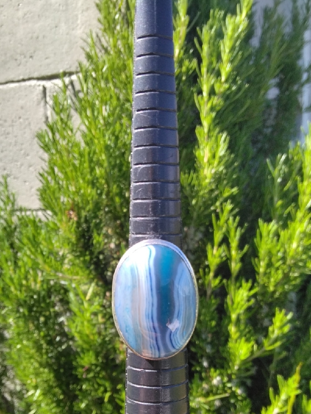 Blue Botswana Agate Silver Plated Gemstone Ring - Picture 1 of 4